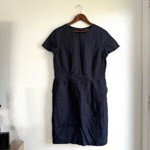 Brooks Brothers Womens Dress Blue Linen Sheath Shirt Sleeve Lined Size 10